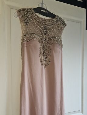 Abby Paris Stunning Beaded Taupe Gown